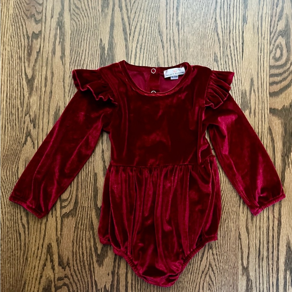 Red Velvet Ruffle Sleeve Bodysuit